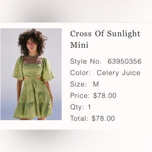 Free People Green Ruched Puff Sleeve Mini Sundress- medium